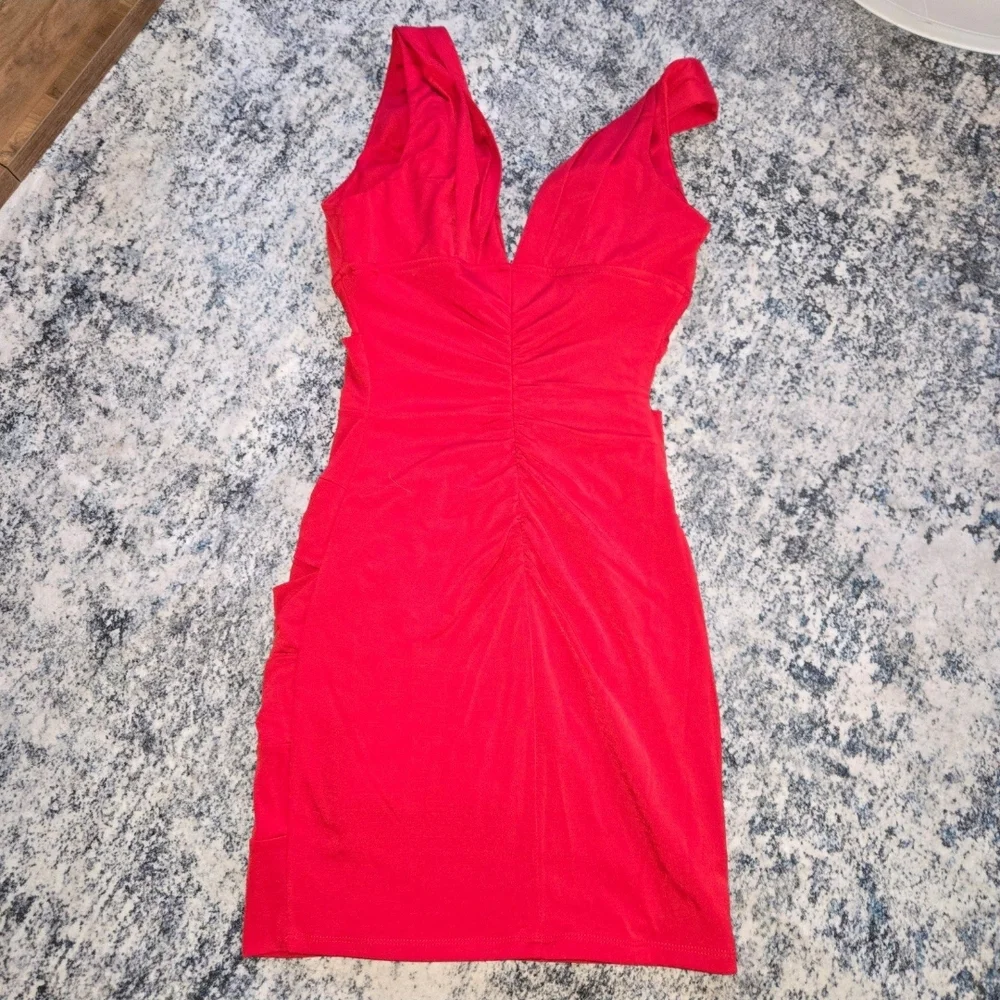 Deb Red Ruched Bodycon Midi Dress - Picture 3 of 3